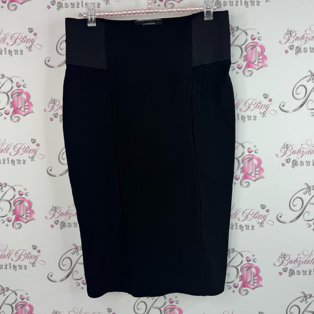 Le Chateau skirt stretchy detail sides Classic Black Pencil Skirt